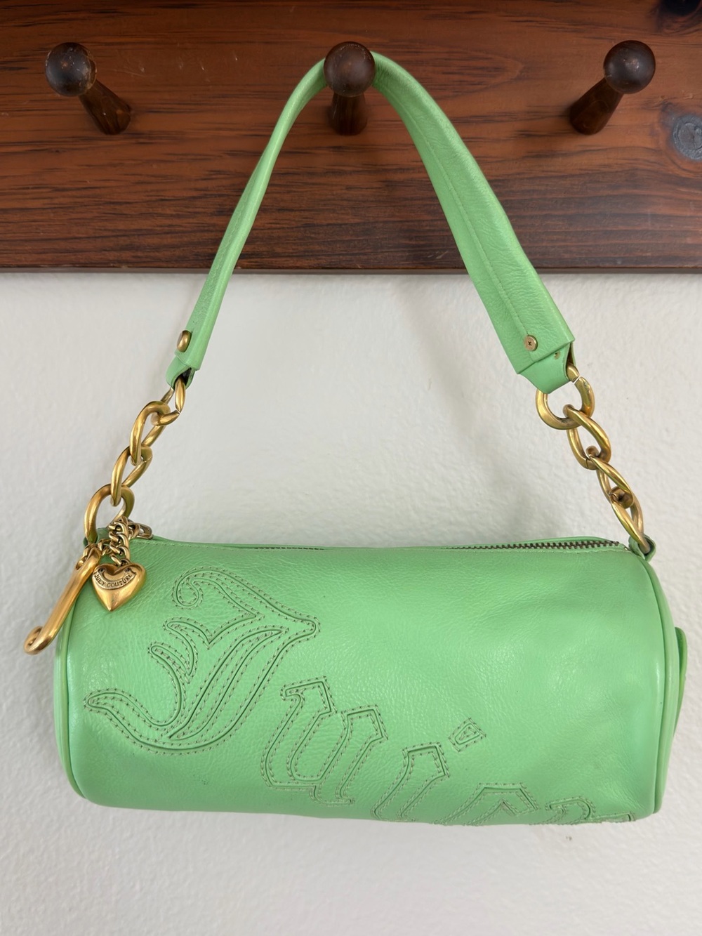 Juicy Couture Pastel Green Barrel Shoulder Bag with Gold Hardware